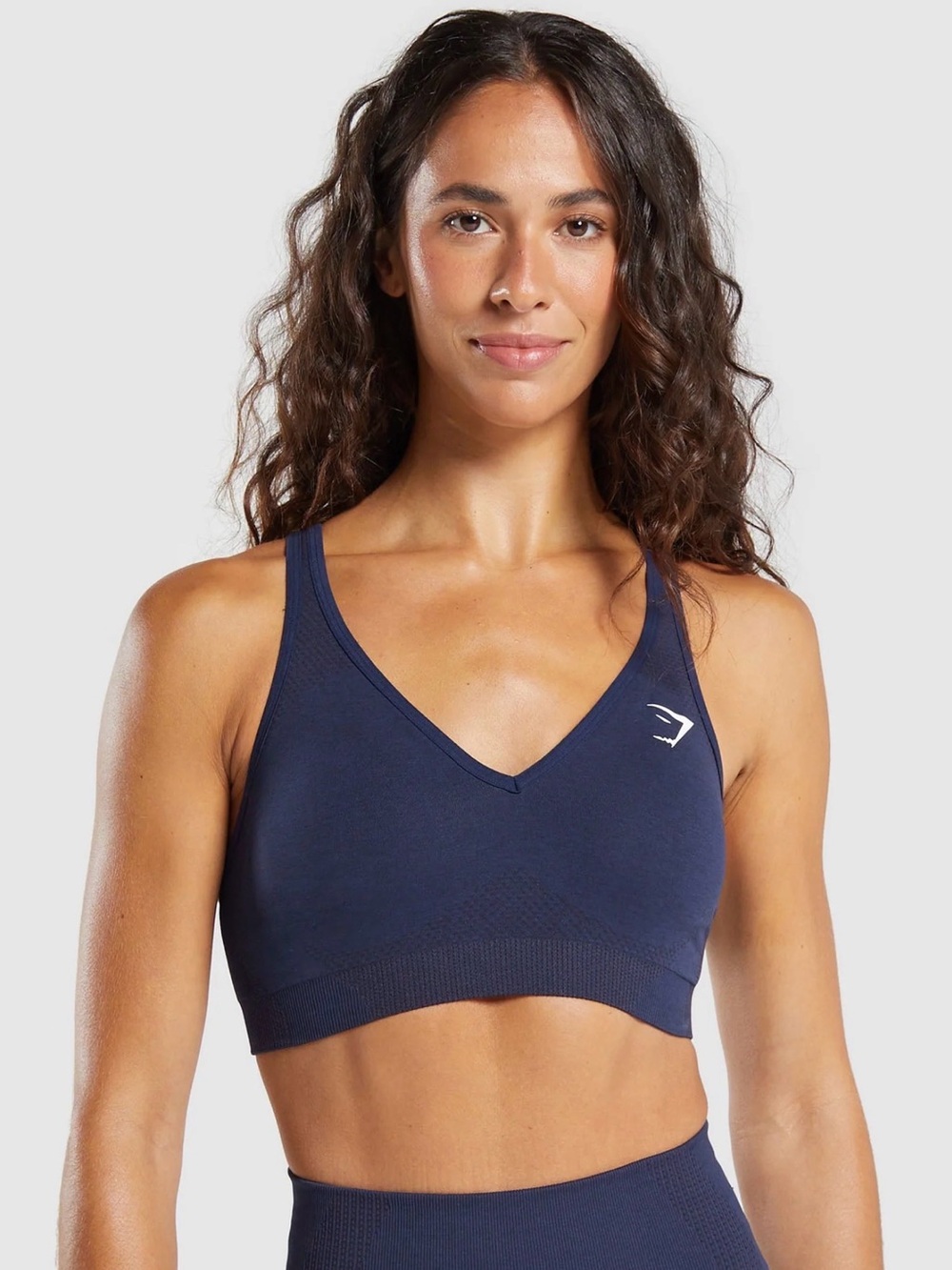 Gymshark Seamless V-Neck Sports Bra - Navy Blue